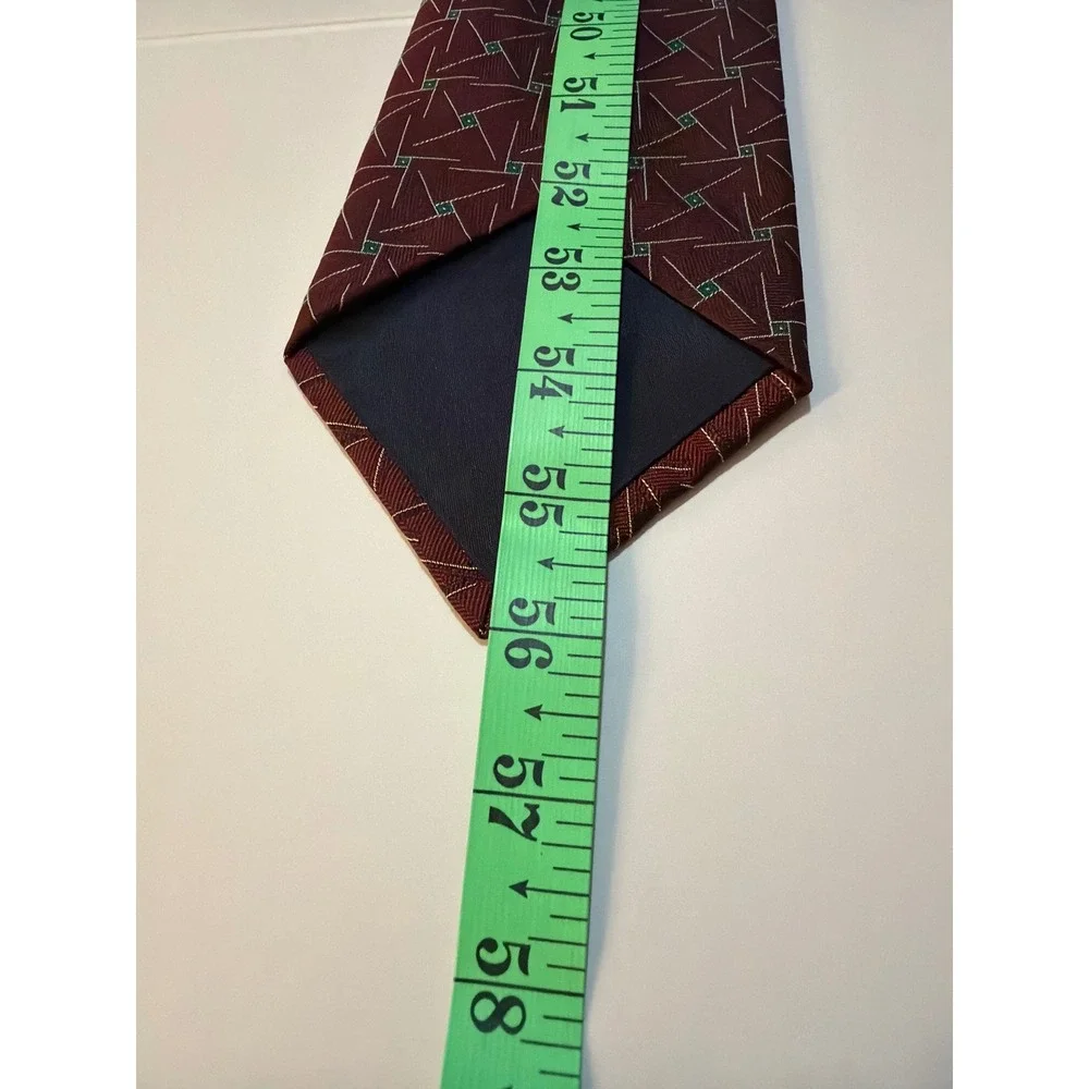 Polo‎ Ralph Lauren Tie Burgundy Green Geometric Silk Saks Fifth Avenue Vintage